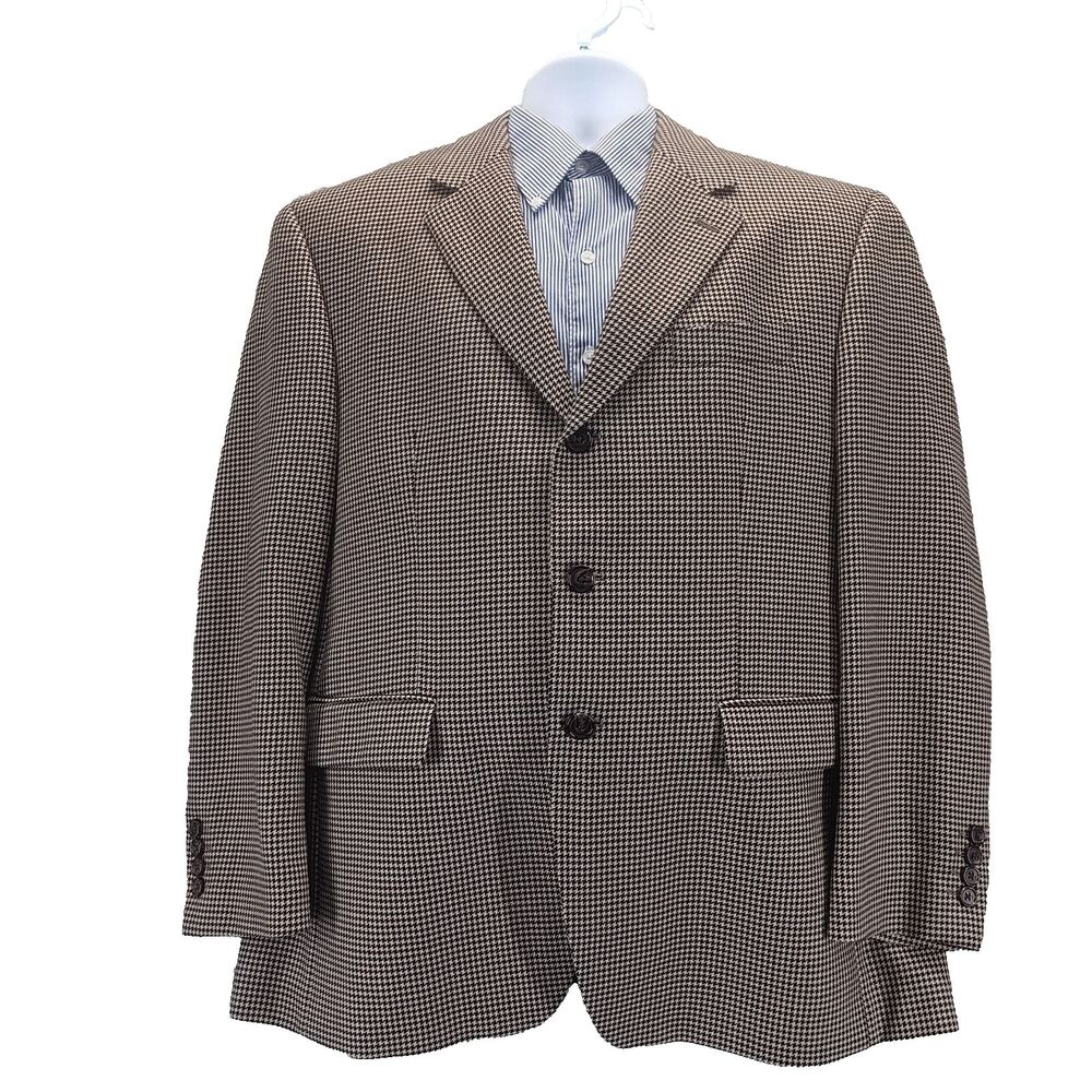 Ralph Lauren Black Label Mens Sz 42S Tan Black Houndstooth Wool Jacket Blazer